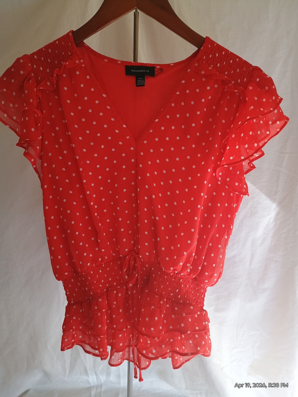 Tamara M. Red Polka Dot Ruffle-Sleeve Blouse